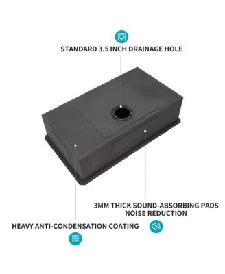 32x19x10inch Gunmetal Black Undermount Kitchen Sink Single Bowl Stainless Steel 16 Gauge