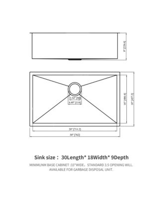 30x18x9inch Gunmetal Black Kitchen Sink Undermount Single Bowl Stainless Steel 16 Gauge