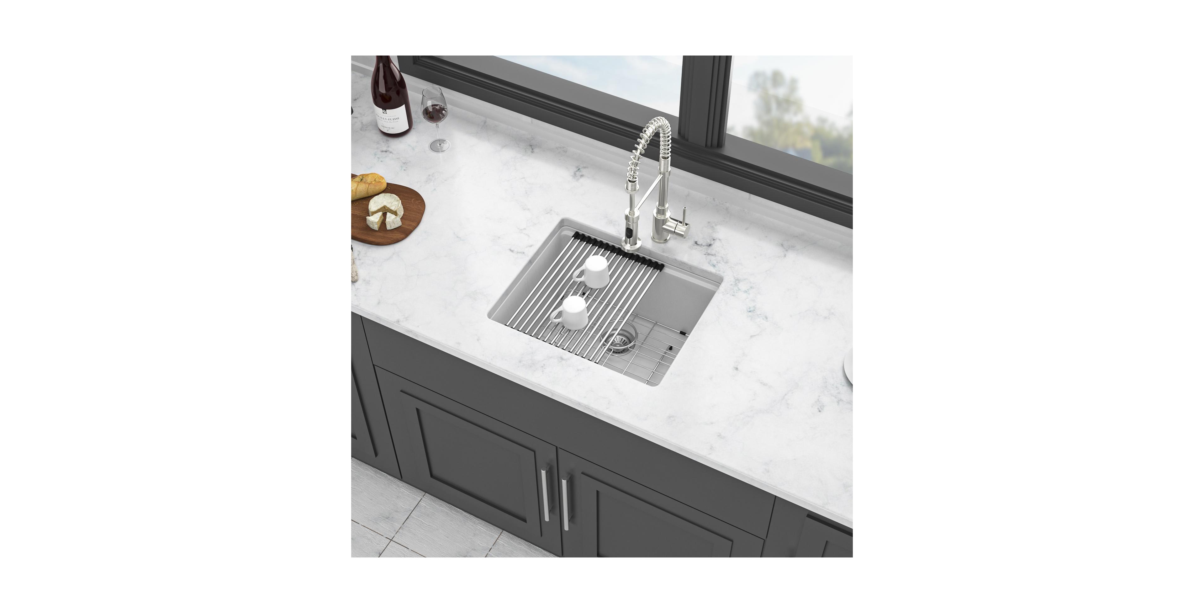 flynama 21x18 Inch White Granite Composite Quartz Workstation Undermount Kitchen Sink