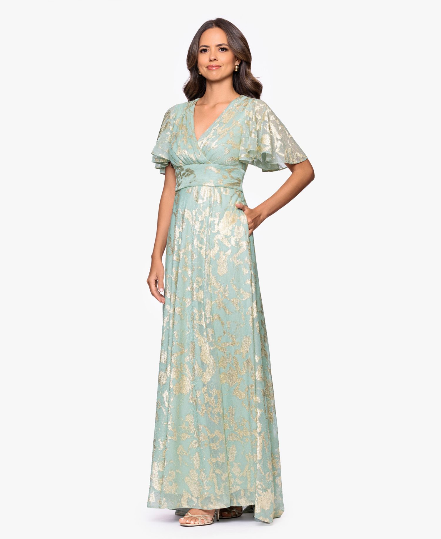 Women's Foil Print V-Neck Gown