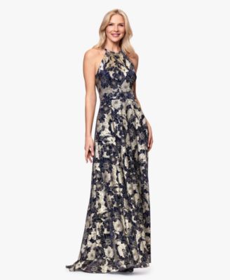 Women's Halter Neck Wrap Foil Gown