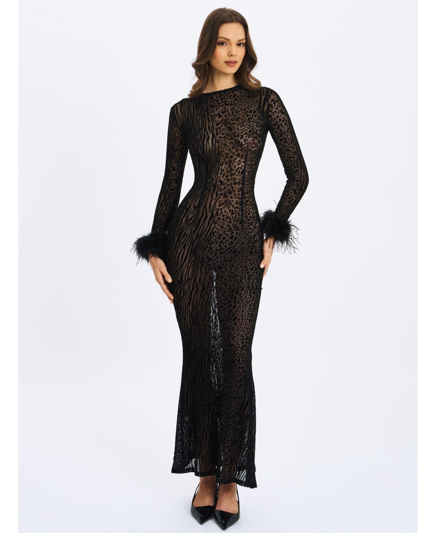Women's Patricia Black Leopard Burnout Velvet Mesh Backless Maxi Dress