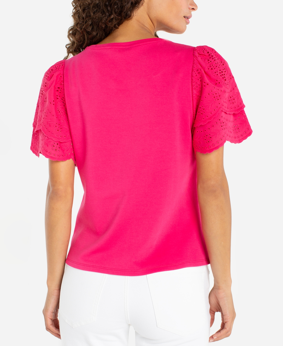 Liverpool Los Angeles Petite Crewneck Knit-To-Woven Top