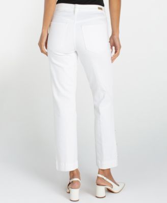 Women's Kennedy Mid Rise Crop Straight Imitation Pearl Trim Jeans