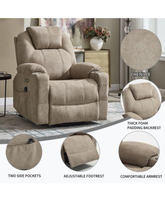 Power Lift Recliner Chair with Heat & Massage, USB & Type-C Ports, Heavy Duty Electric Recliner for Seniors