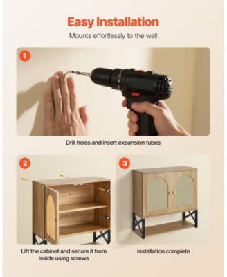 Wall Cabinet, 2 Doors, Adjustable Shelf, Over-Toilet Storage w/ Open Shelves