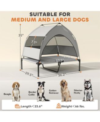 Elevated Portable Dog Cot with Pad in Light Grey
