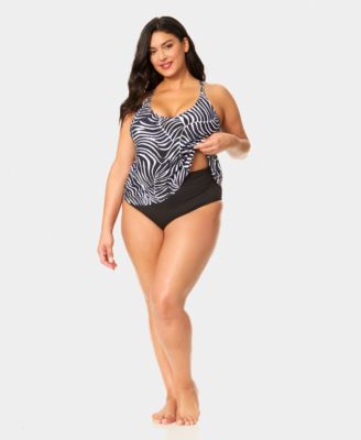 Plus Size Printed Easy Tri Tankini Top