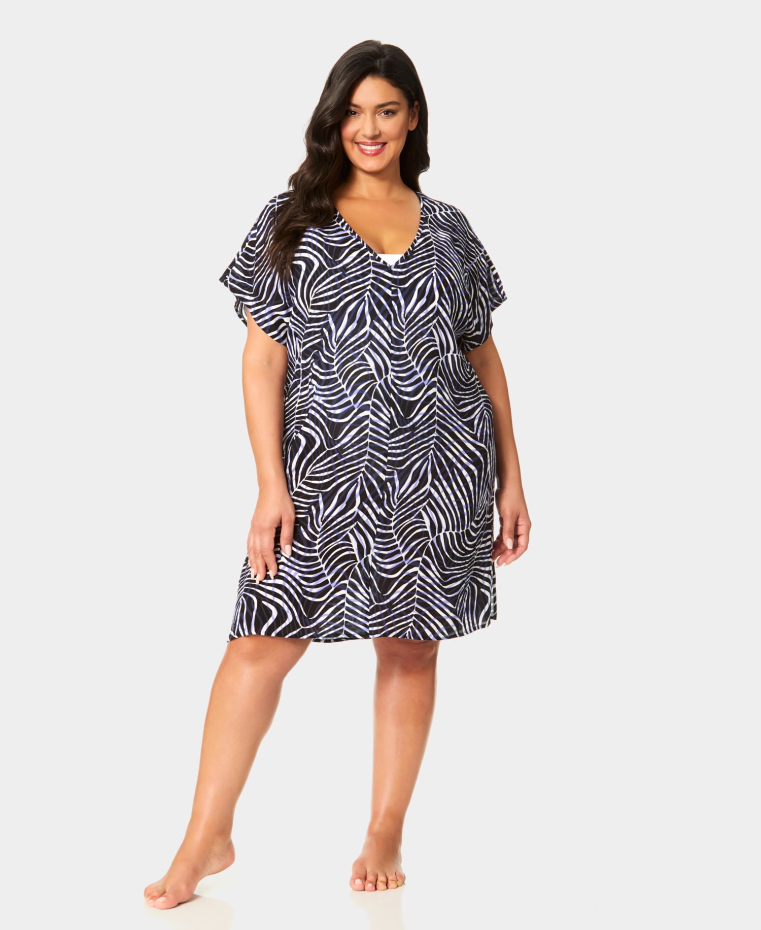 Plus Size Printed V-Neck Swim Tunic Cover Up