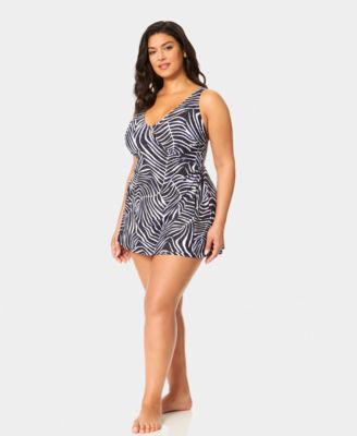 Plus Size V-Neck Surplice Wrap Printed Swim Dress