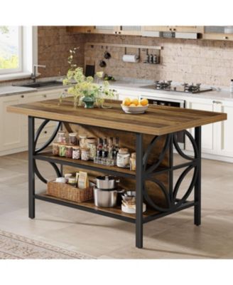 Kitchen Island with Storage, 62.99-Inch Kitchen Island Table with 2 Shelves and Large Worktop, Industrial Bar Table