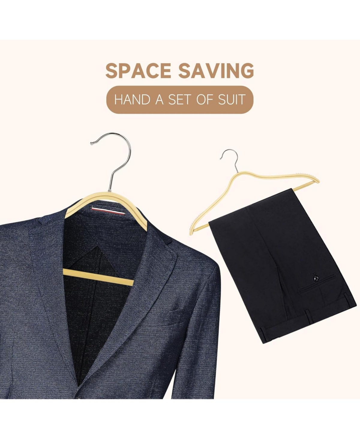 BP4U Lightweight Clothes Hangers with Pants Bar, Slim Birch Wood for Suits, Coats, Trousers, Shirts, Sweaters, Dresses