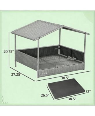Rattan Dog House with Bed for Outdoor in Gray