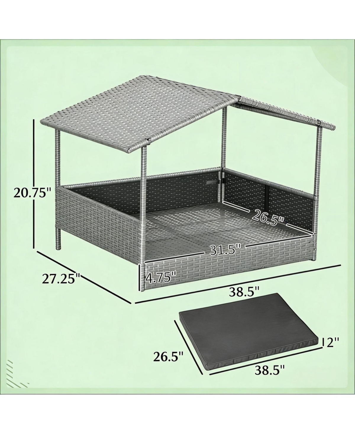 Aostirmotor Rattan Dog House with Bed for Outdoor in Gray