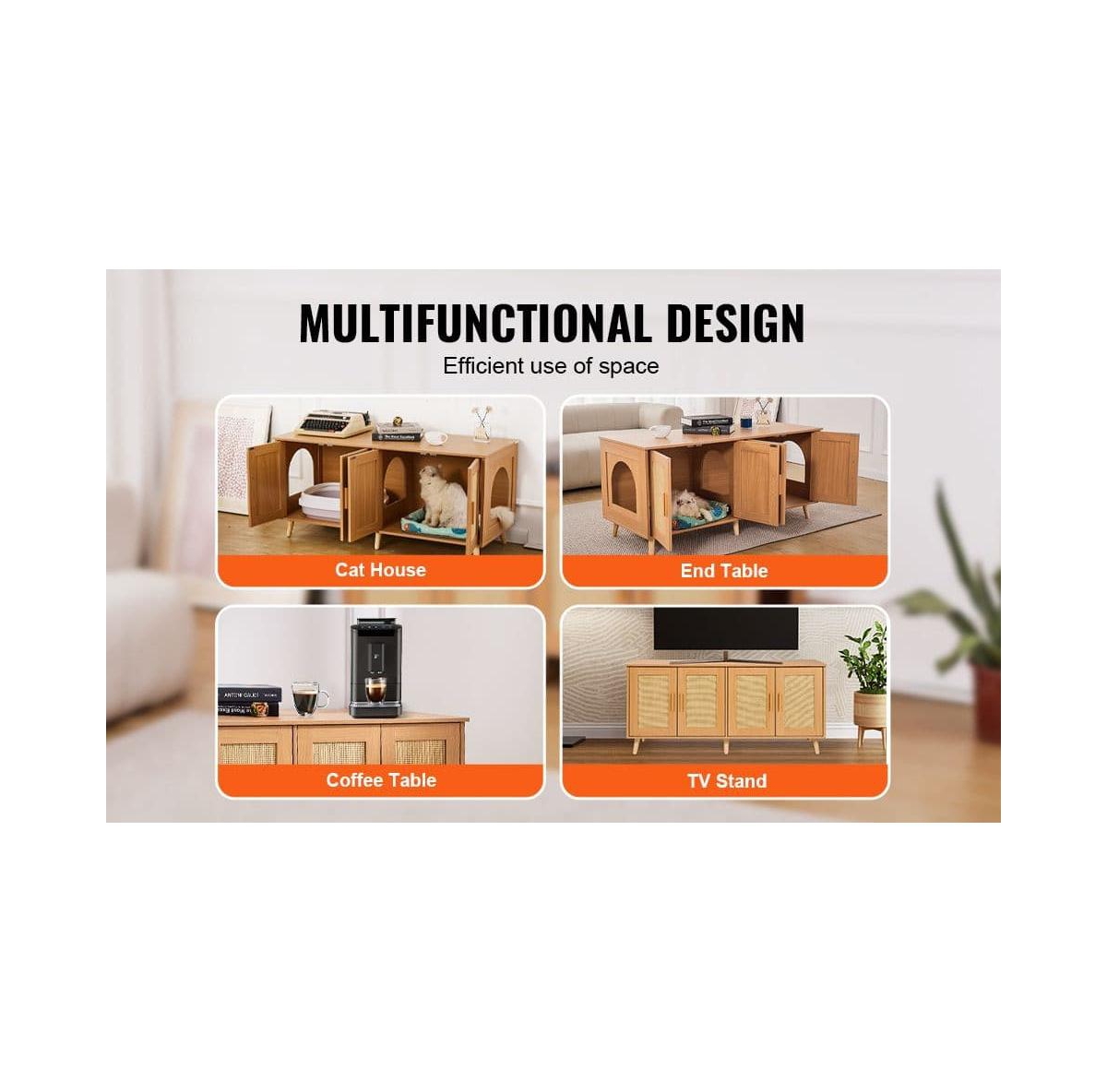 Zeus & Ruta Wooden Cat Litter Box Enclosure for 2 Cats