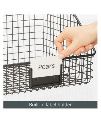 Metal Open-Front Pantry Basket with Label Plate - Set of 2 - Matte Black
