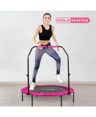 40" Mini Trampoline Fitness Rebounder with Adjustable Handle, Pink