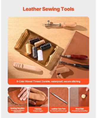 Leather Working Tools Kit, 59-Piece Leather Craft Set w/ Canvas Storage Bag, Punching, Sewing, Stamping & Sanding