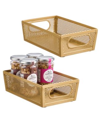 Perforated Metal Storage Bin with Handles - Set of 2 - Soft Brass