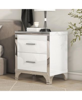Streamdale Elegant High Gloss Nightstand with Metal Handle,Mirrored Bedside Table with 2 Drawers