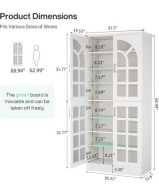 8-Tier Bookshelf with Doors and LED Lights, 68.9" Tall Bookcase with Adjustable Shelves, Modern Wooden Display Cabinet, White