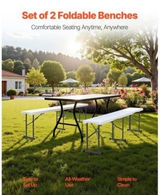 Plastic Folding Bench, 6 ft Portable Foldable HDPE Bench for Indoor Outdoor Picnic, Patio, Camping and Events, 2 Pack, White