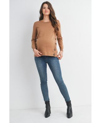 Maternity Crew Neck Side Button Knit Nursing Friendly Sweater