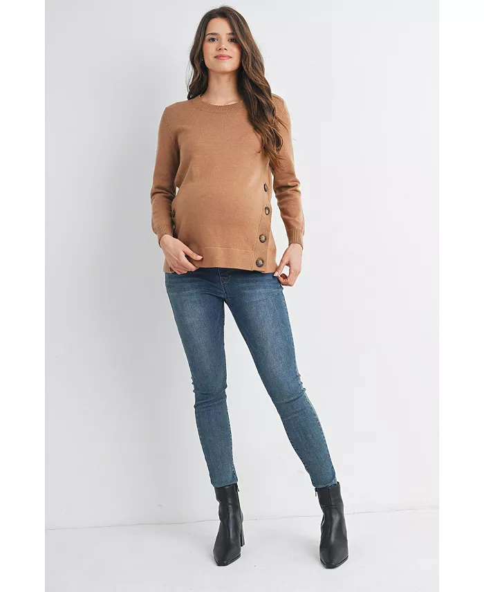 Maternity Crew Neck Side Button Knit Nursing Friendly Sweater - thumbnail 4