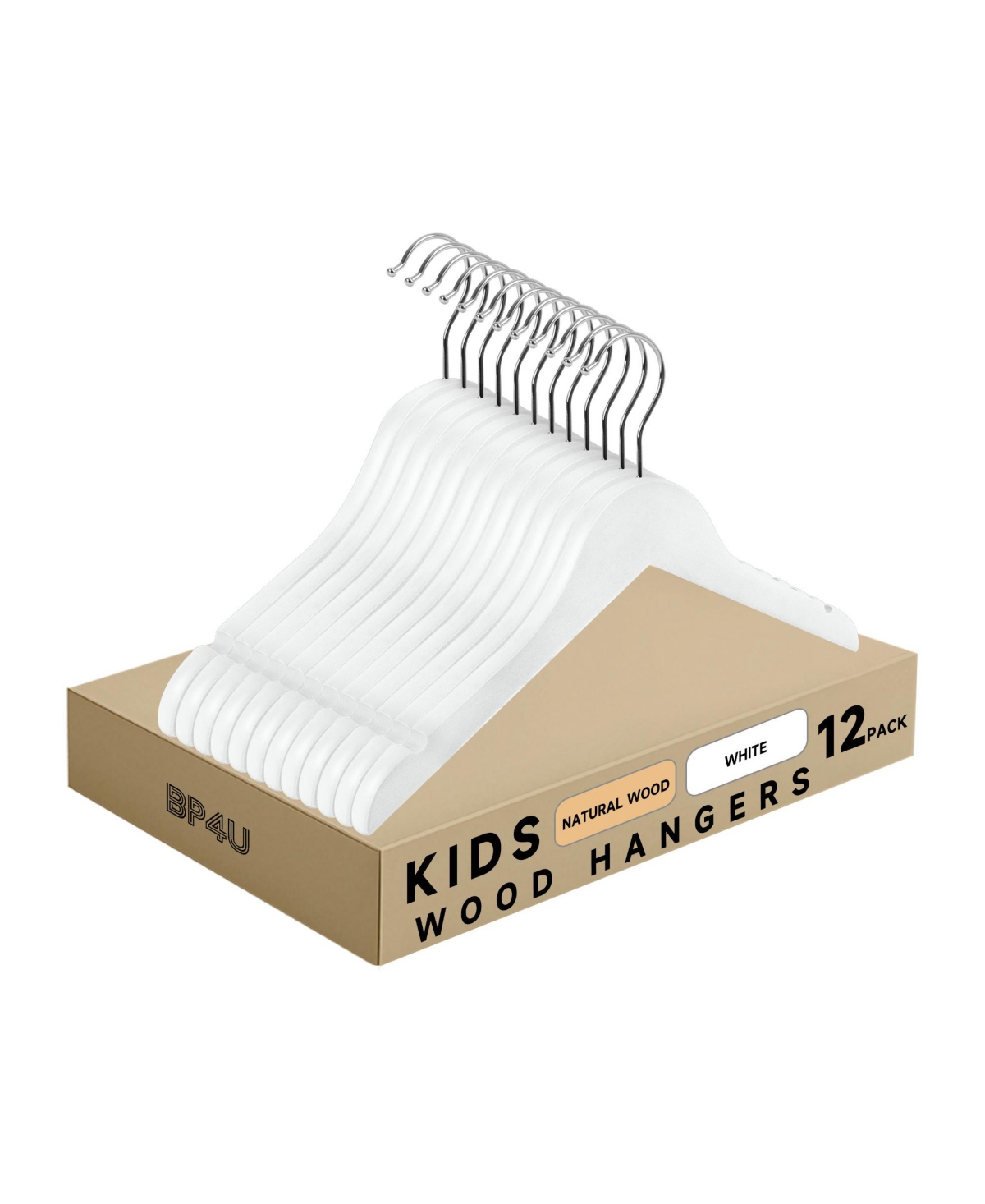 BP4U Kids Wooden Clothes Hangers, Baby Solid Wood Coat Shirt Top Hangers for Toddlers, Children, Youth's Jackets, Dresses, Blouse