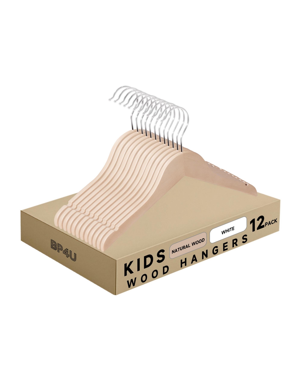 BP4U Kids Wooden Clothes Hangers, Baby Solid Wood Coat Shirt Top Hangers for Toddlers, Children, Youth's Jackets, Dresses, Blouse, Overcoat