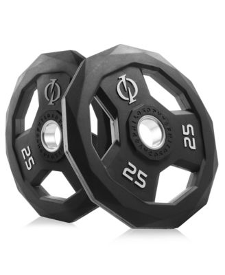 Set of 2 Rubber Coated 2-inch Olympic Grip Weight Plates (25 LB each) for Weightlifting