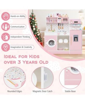 Wooden Kids Play Kitchen with Ice Maker Coffee Station and Storage