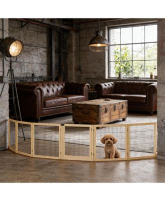 6-Panel Folding Dog Gate in Natural Wood