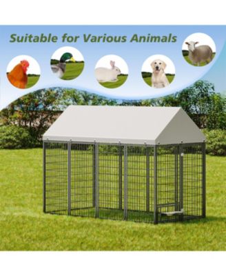 Dog Run Enclosure with Roof Cover in Black