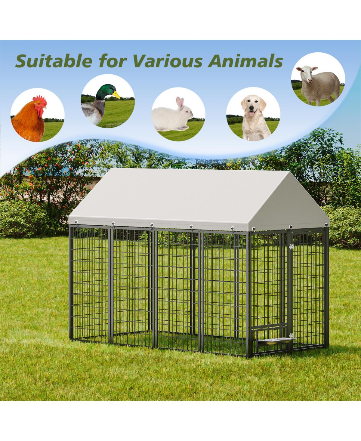 Aostirmotor Dog Run Enclosure with Roof Cover in Black