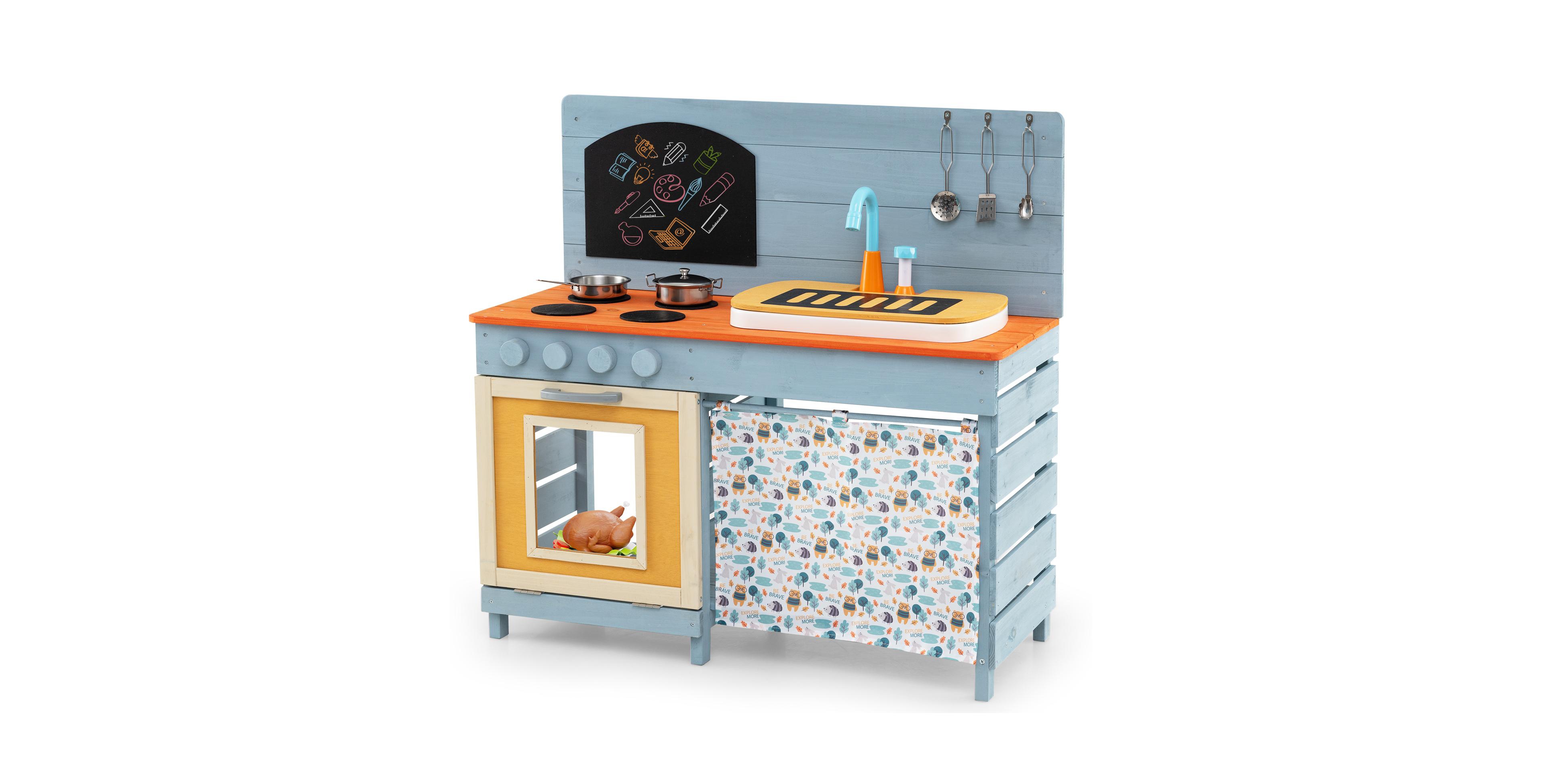 Hongge Wooden Circulation-Faucet Chalkboard 6-Piece Play Kitchen, Ages 3+