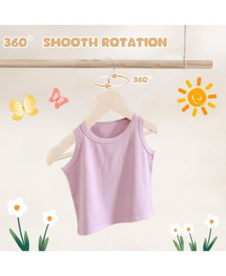 Kids Wooden Hangers with Pants Bar, Baby Solid Wood Clothes Hangers