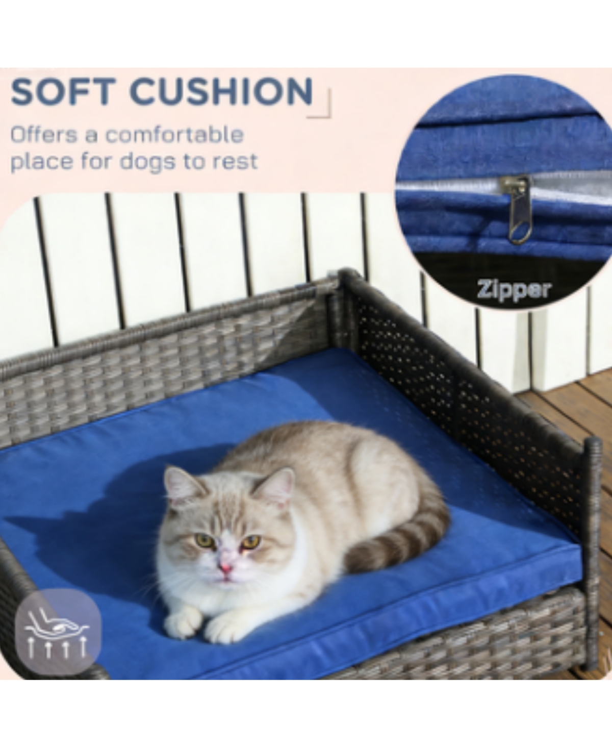 Zeus & Ruta Dark Blue Outdoor Wicker Cat House with Canopy