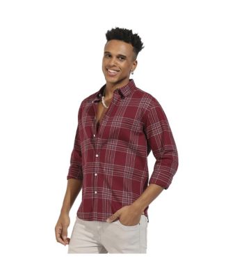 Men's Maroon Red Chalk Tartan Plaid Shirt