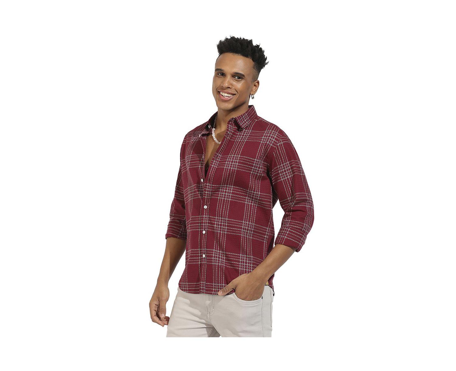 Men's Maroon Red Chalk Tartan Plaid Shirt