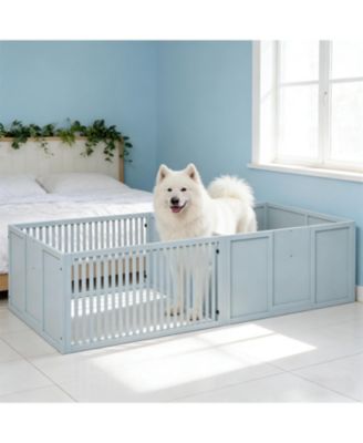 Extra Large 81" Whelping Box with Two-Room Design for Dogs in Light Grey