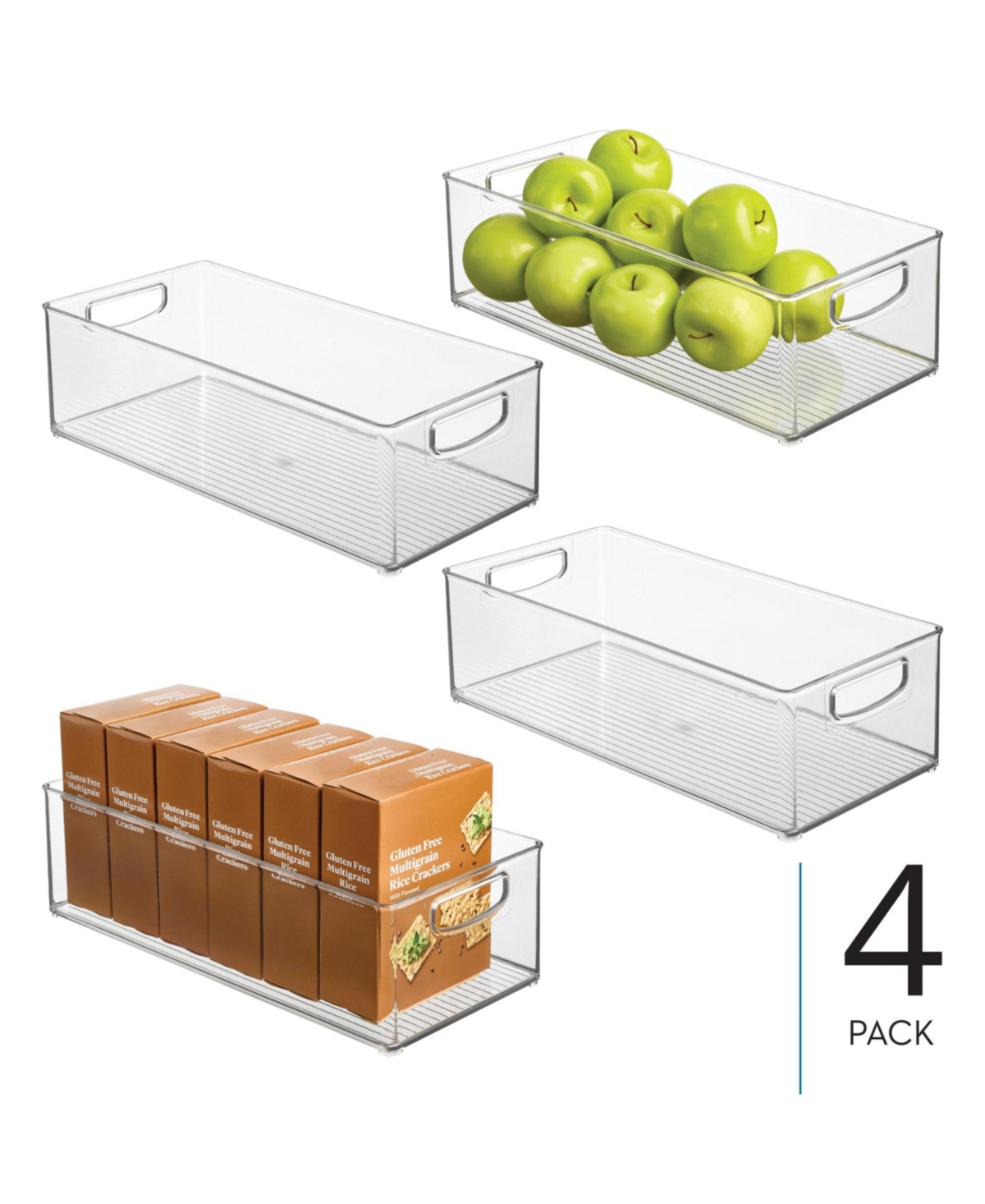 iDesign Plastic Stackable Pantry Bin with Handles, Set of 4, Clear