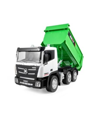 RC Dump Truck Toy, 9-Channel 1:18 Scale Remote Control Construction Vehicle with Lights & 2 Rechargeable Batteries