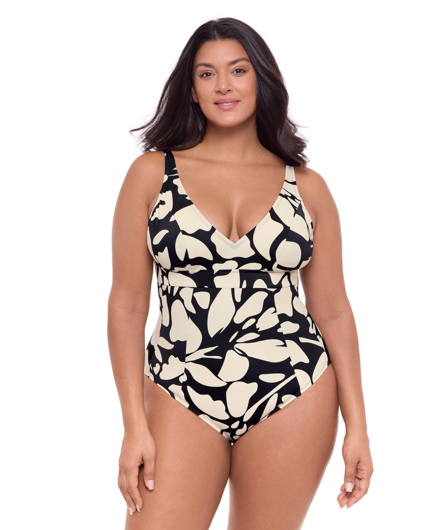 Women's Supportive and Sculpting Banded Plunge V-Neck One-Piece Swimsuit