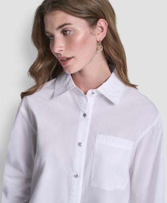 Women's Long-Sleeve Button Front Poplin Shirt