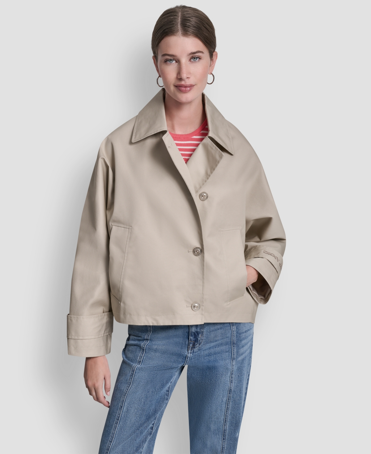 Dkny Jeans Women's Collared Short Single Breasted Dolman Sleeve Jacket