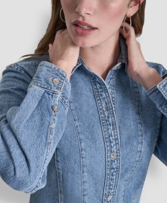 Women's Collared Seamed A-Line Shirt Dress