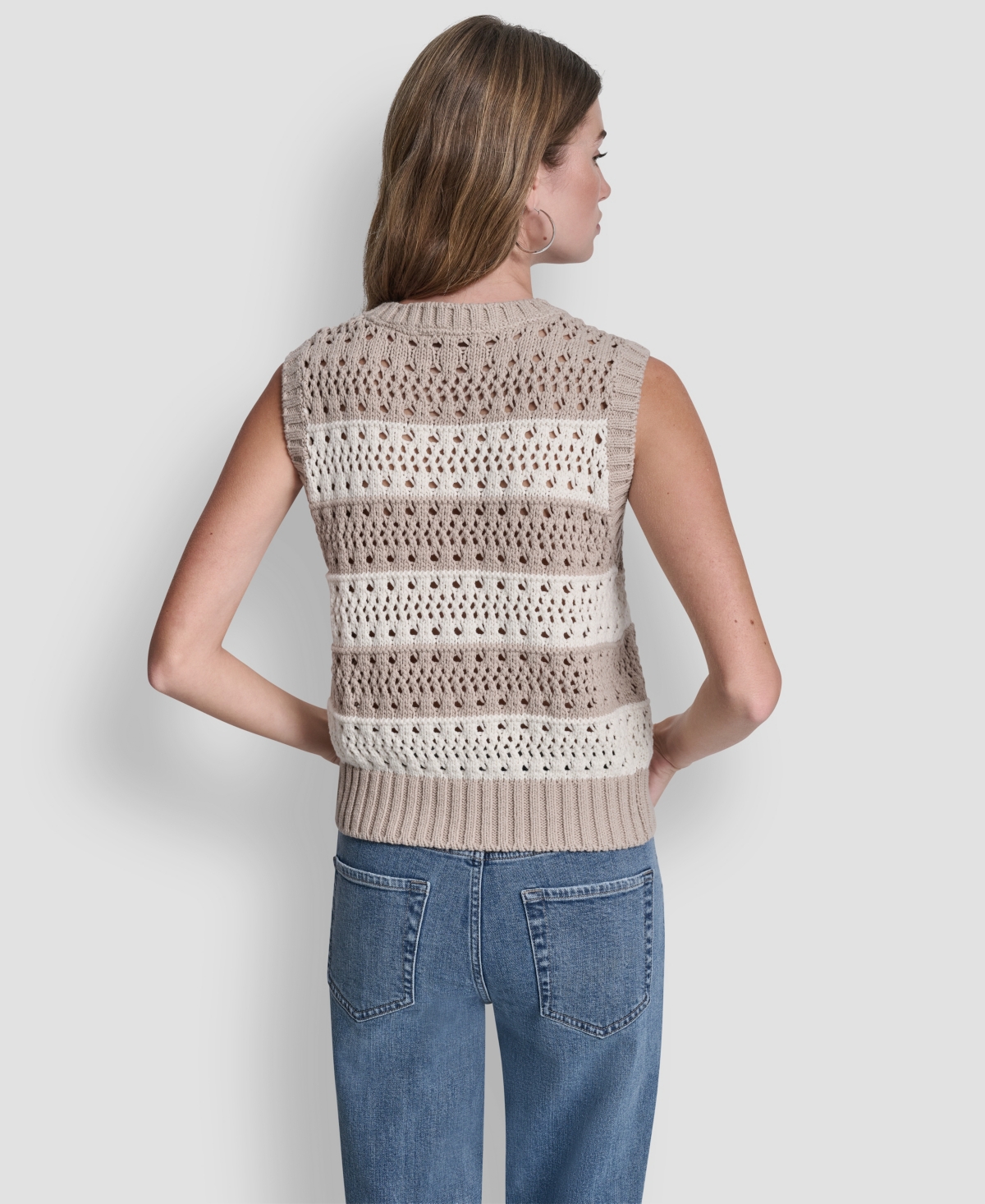 Dkny Jeans Women's Crewneck Striped Pointelle Stitch Sweater