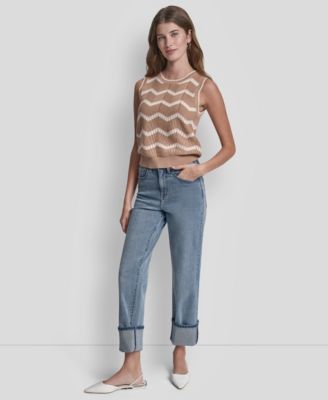 Women's Sleeveless Crew Neck Stripe Sweater