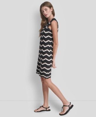 Women's Sleeveless Crew Neck Stripe Short Dress
